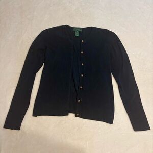 Vintage Ralph Lauren 100% Silk Navy Blue Cardigan with Gold Buttons